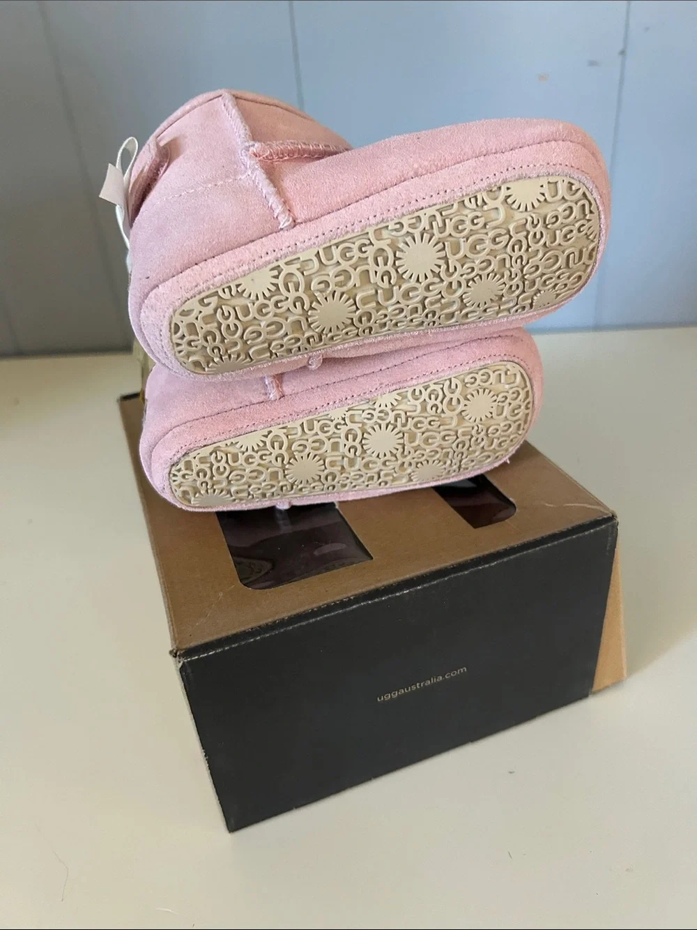 UGG Kids Pink Suede Booties with Bow Detail